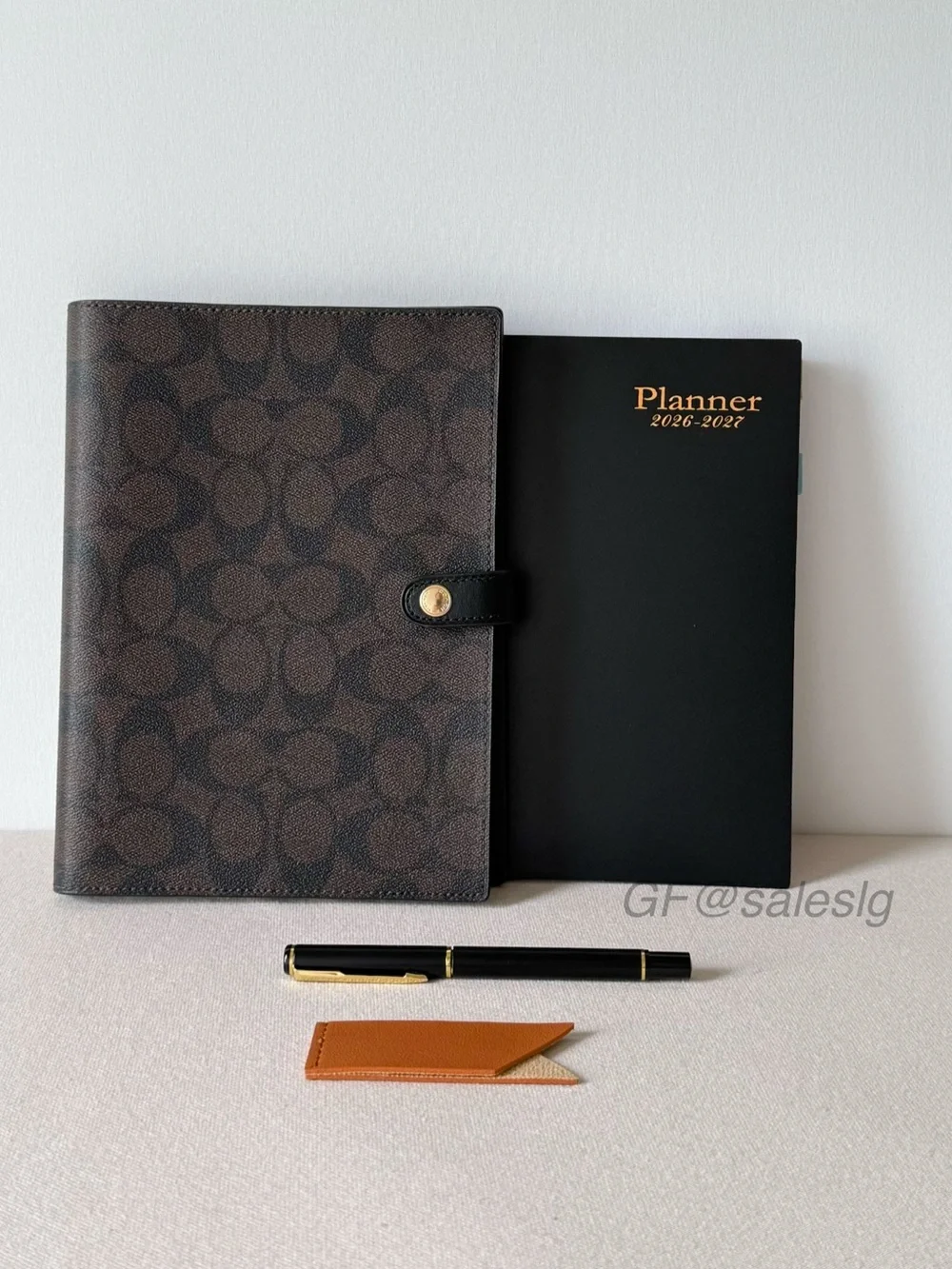 NWT Coach Signature Notebook Walnut Black w/ 2026-2027 Planner Pen Bundle